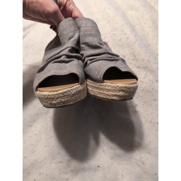 Y Not? gray canvas slingback espadrille platform 4in wedge sandal size 11 - Picture 3 of 10
